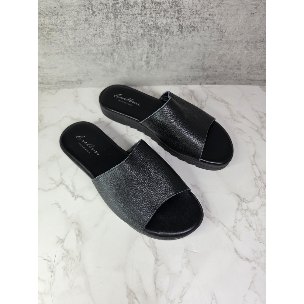 Avellini Black Pebbled Leather Slide Sandals Made in Italy Platform Wedge Size 9